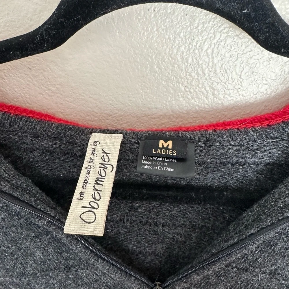 Obermeyer 100% Wool Knit Sweater Pullover Hooded Colorblock Tassels - Picture 2 of 4